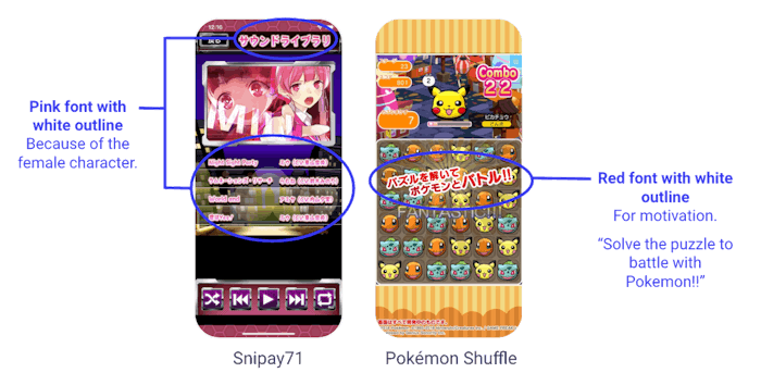 Font colors in Japanese screenshots